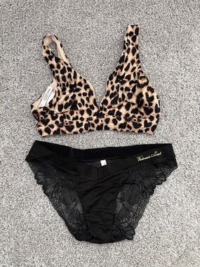 Victoria's Secret Leopard Bralette with Black Lace Bikini Bottoms